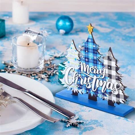 Huwena Pcs Christmas Table Decorations Wooden Xmas Table Light Blue