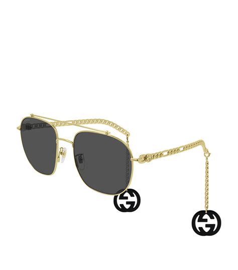 Mens Gucci Gold Charm Detail Aviator Sunglasses Harrods UK