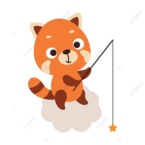 Cute Red Panda Fishing On Cloud For Kids Items Vector Adorable