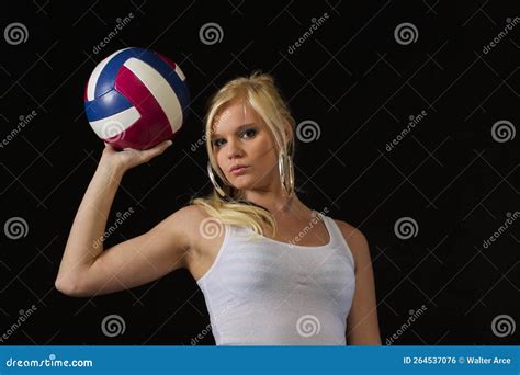 Blonde Volleyball Model In A Studio Environment Stock Photo Image Of