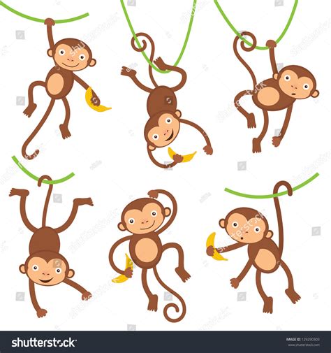 Funny Monkeys Set Stock Illustration 129290303 Shutterstock