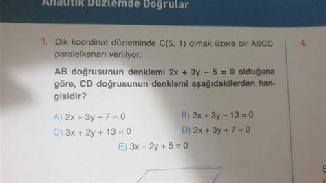 Analitik Düzlemde Doğrular 1 Dik Koordinat Düzlemi Geometri