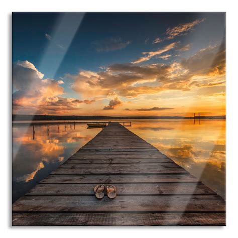 Haus Am Meer Glasbild Quadratisch Wandbild Auf Echtglas Steg Am See