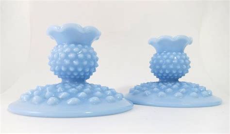 Blue Milk Glass Hobnail Candle Holder Fenton Candlestick Etsy Blue Milk Standing Candle