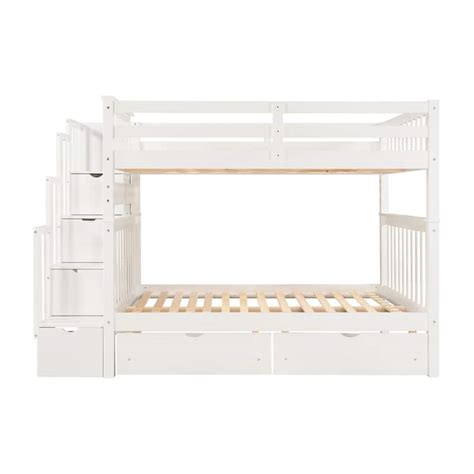 Full Over Full Bunk Bed With Stairs And 6 Storage Drawers Wood