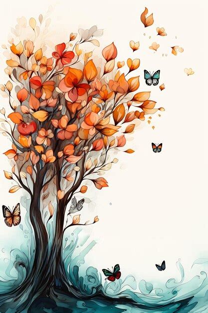 Premium AI Image Poem Tree Butterflies Flying Trends During Autumn