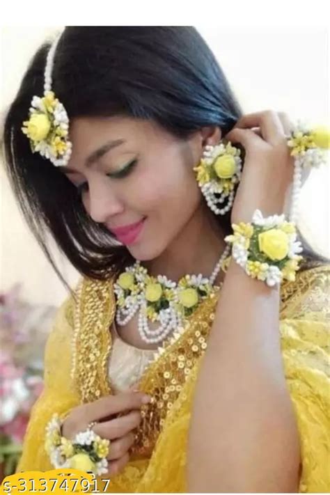 Flower Jewellery Set For Haldi Mehndi And Baby Shower