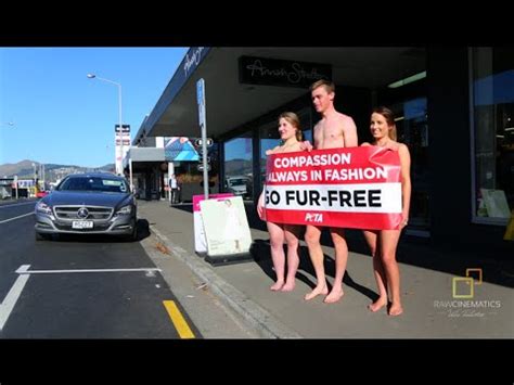 Nearly Naked Anti Fur Activists Protest Annah Stretton Youtube