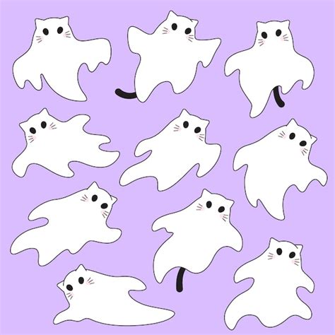 Premium Vector Set Of Simple Cute Cat Kitten Ghost Characters With