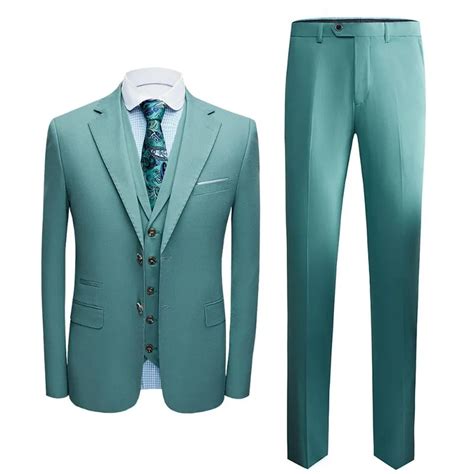 2021 Slim Fit Mint Green Suit Mens Set With Jacket Vest And Pants