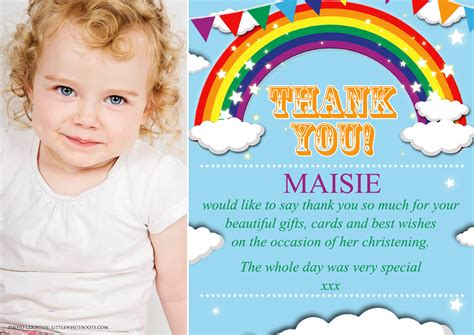 Rainbow Photo Thanks Personalised Birthday Thank You Cards Printed Kid