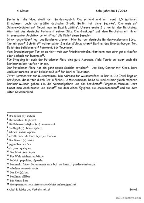 Berlin allgemeines leseverständnis English ESL worksheets pdf doc