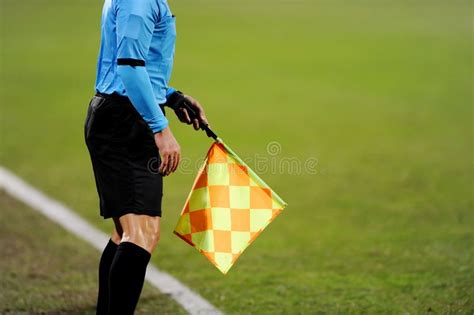 Assistant Referee Signalling With The Flag Stock Image Image Of