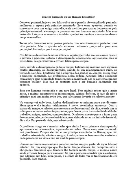 Príncipe Encantado Ou Ser Humano Encantado Pdf Tempo Humano