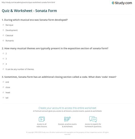 Quiz & Worksheet - Sonata Form | Study.com - Worksheets Library