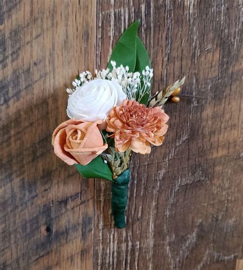 Burnt Orange Boutonniere Fall Wedding Boutonniere Orange Sola Wood