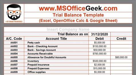 Ready-To-Use Trial Balance Template - MSOfficeGeek