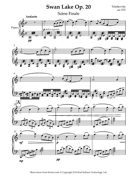 Tchaikovsky Swan Lake Op 20 Scene Finale Sheet Music For Piano