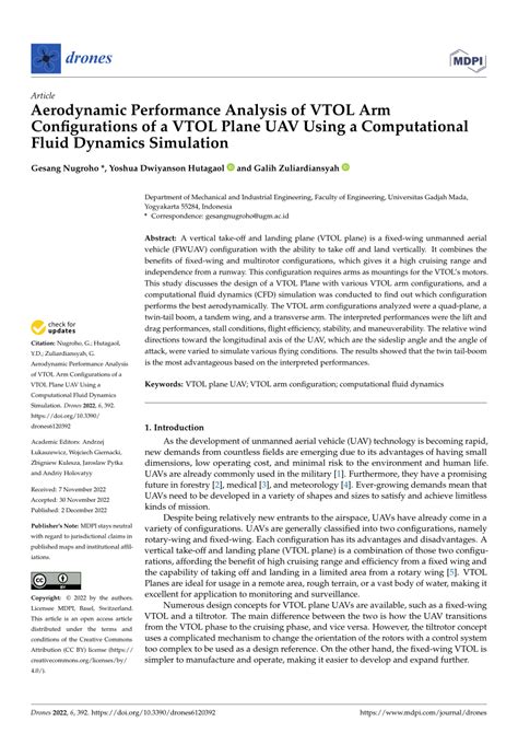 PDF Aerodynamic Performance Analysis Of VTOL Arm Configurations Of A