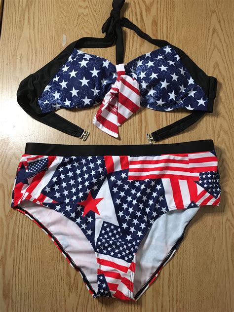New Womens 2pc Patriotic American Flag Swimsuit Bikini Size Xlarge Etsy