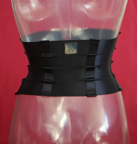 Elastic Waist Cincher Belt In Black Satin Etsy