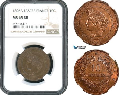 France 10 Centimes 1896 Ngc Ms65rb Ma Shops