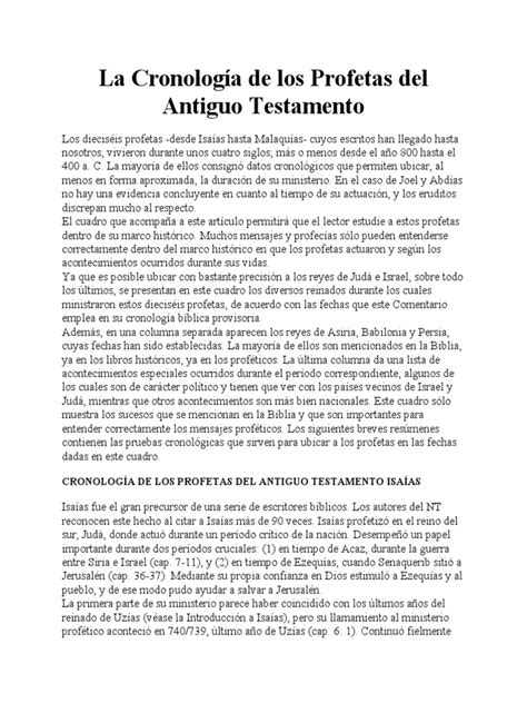 La Cronología De Los Profetas Del Antiguo Testamento Pdf Isaias Daniel Figura Bíblica