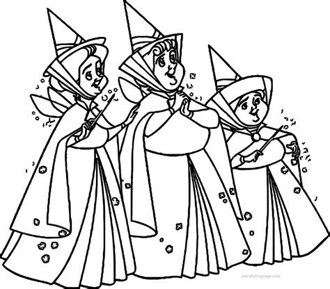 Aurora Flora Fauna and Merryweather Coloring Pages 10 - Wecoloringpage.com