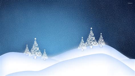 White glowing Christmas tree on the snowy hills wallpaper - Holiday ...