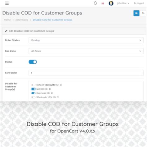 OpenCart Disable COD For Customer Groups OC V4 X