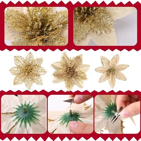 Buying Guide Zeyune 48 Pcs Christmas Flowers Glitter Poinsettia