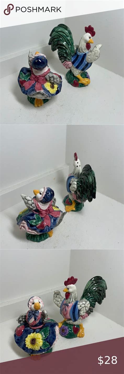 Vintage Ceramic Fitz Floyd Rooster Mother Goose Salt And Pepper