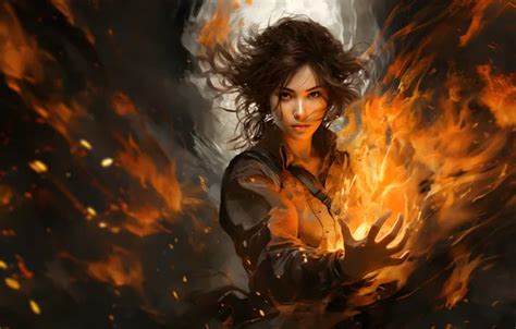 Flame Girl Beautiful Brunette Ai Art