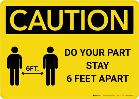 Caution Do Your Part Stay 6 Feet Apart With Icon Landscape Wall Sign