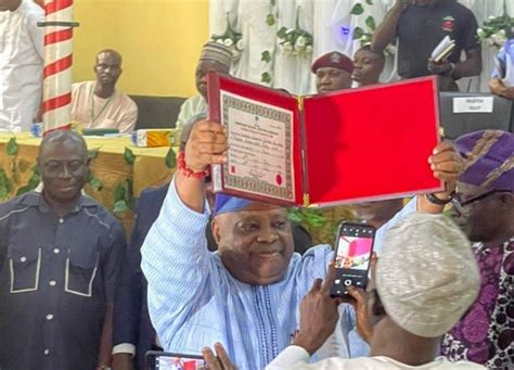 Inec Presents Certificate Of Return To Adeleke As Osun Governor Elect