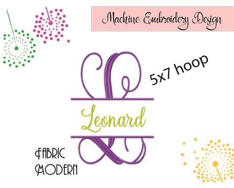 Fancy Vine Split Monogram Embroidery Font Design Monogram Frame 5x7