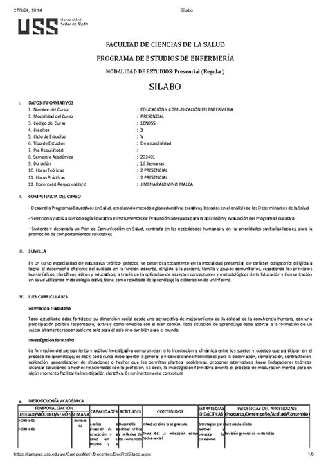 Sílabo 2024 1 FACULTAD DE CIENCIAS DE LA SALUD PROGRAMA DE ESTUDIOS