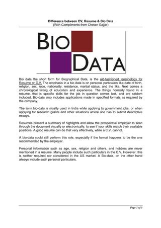 Difference Between Resume Cv Biodata PDF