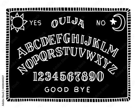 Hand Draw Black Ouija Board With The Moon And The Sun Stock Vector