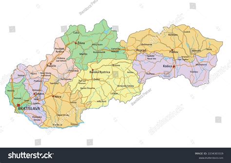 Slovakia Highly Detailed Editable Political Map Stock Vector Royalty