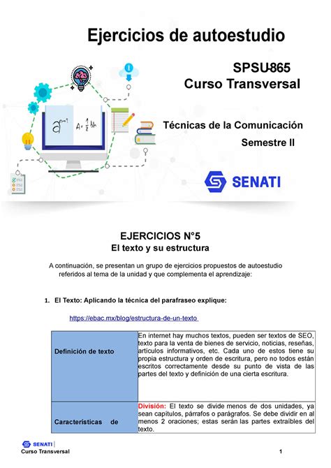 Spsu Spsu Ejercicio T Ejercicios N El Texto Y Su Estructura A