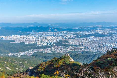 Aerial View Of Seoul From Bukhansan National Park Republic Of Korea