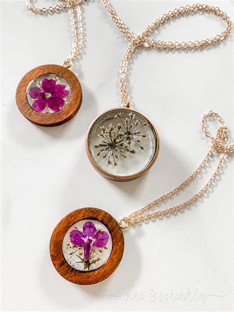 Diy Pressed Flower Uv Resin Open Frame Pendant Necklaces Wine Sprinkles