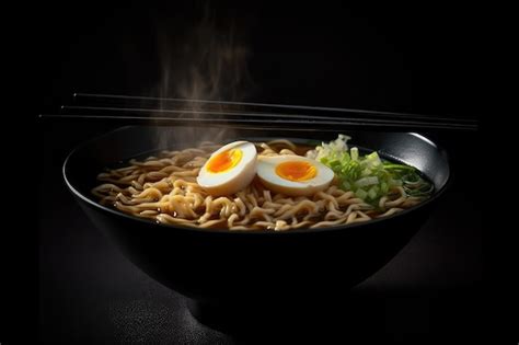 Premium Ai Image Ramen Japanese Ramen Noodle Soup In Black Bowl