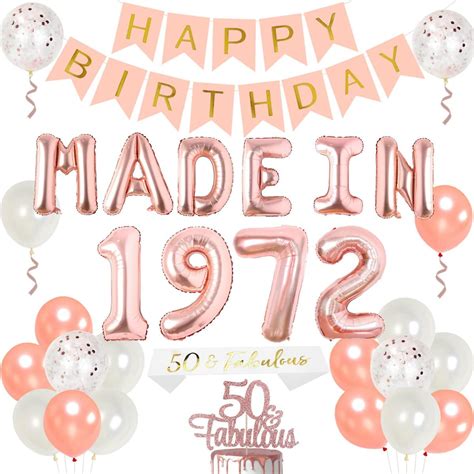 50th Birthday Decorations For Women Rose Gold Happy 50th Birthday Party