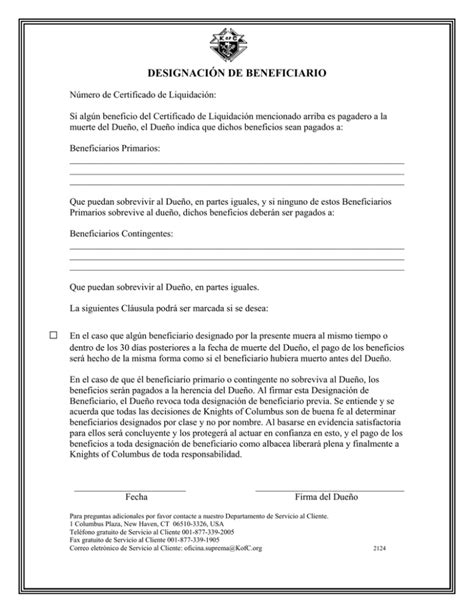 Forma Para Designación De Beneficiario