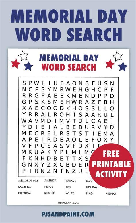 Memorial Day Word Search Free Printable Puzzle