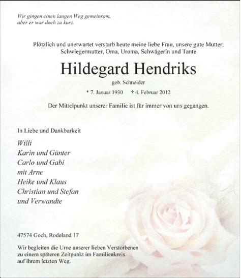 Alle Traueranzeigen für Hildegard Hendriks trauer rp online de