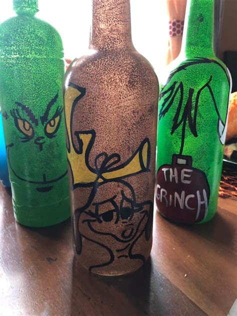 The Grinch Decorated Wine Bottles Etsy