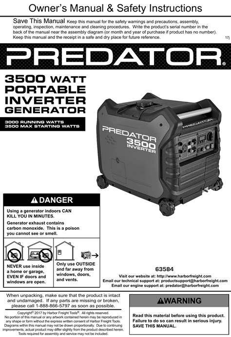 Manual For The 63584 3500 Watt Super Quiet Inverter Generator